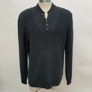 Eddie Bauer Men's Henley Sweater Large Gray Long Sleeve
